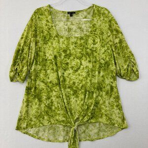 Sami & Jo size XL Green Tie Dye Textured Tie Front Stretch Square Neck Top